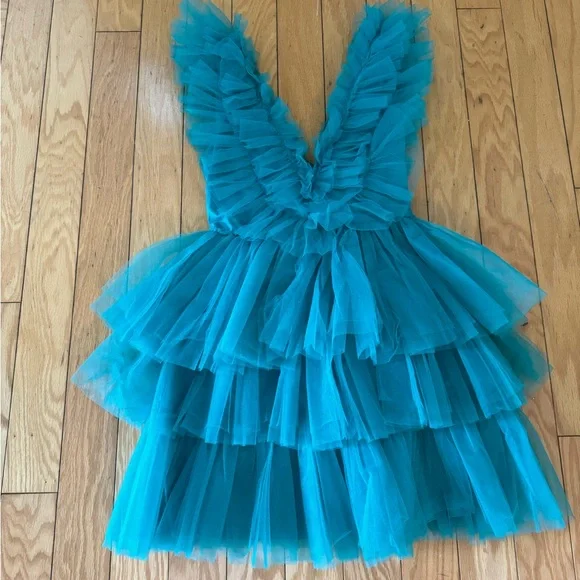 Gorgeous bright teal tulle party dress - Picture 4 of 6
